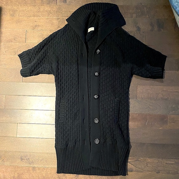Knee- length Knit Black Cardigan - Picture 2 of 5